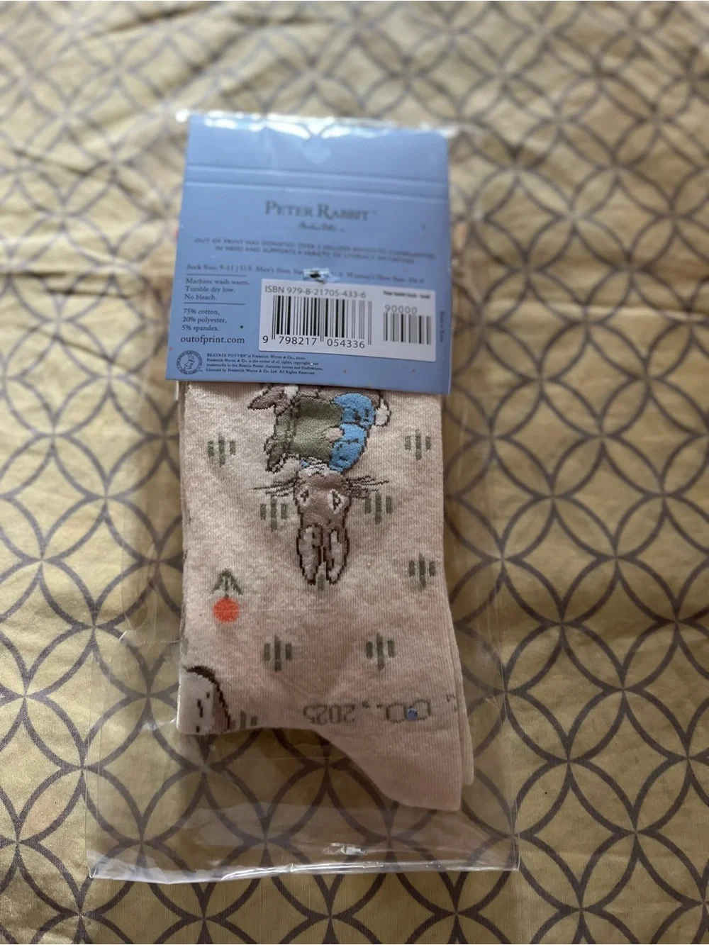 Out of Print Beige Peter Rabbit Novelty Socks with Blue Accents